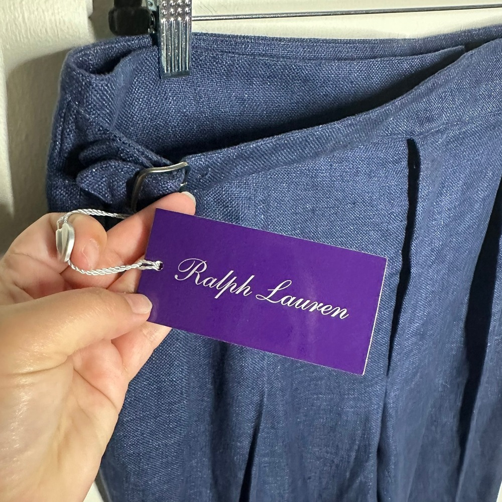 NEW Ralph Lauren Men's Trousers Size 38 Navy Blue Linen Pleated Dress Pants - Picture 3 of 9